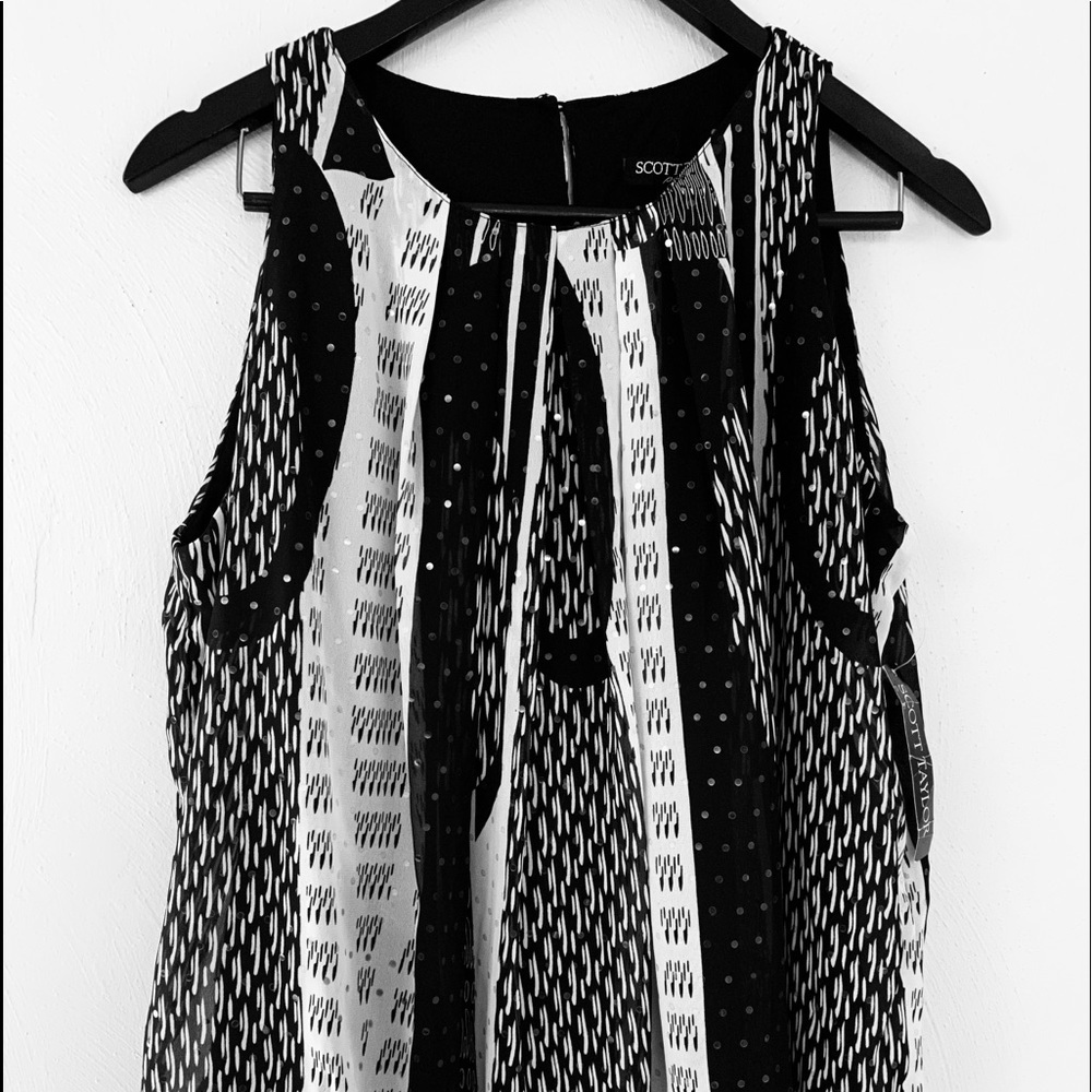 🆕. Scott Taylor Petite Blouse.Black/White. Sz P/L